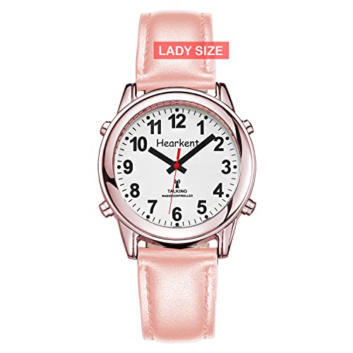 Hearkent Atomic Talking Watch for Women with Large Numbers and Expandable Strap self-Setting for Visually impaired Blind (Rose Gold with Pink, Lady Size)