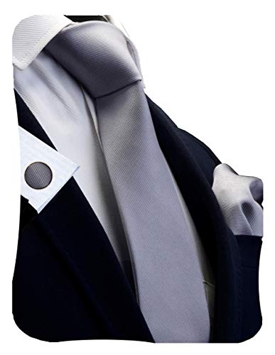 Image of GUSLESON 3.15 inch(8cm) Solid Color Necktie and Pocket Square Cufflinks Sets For Men + Gift Box