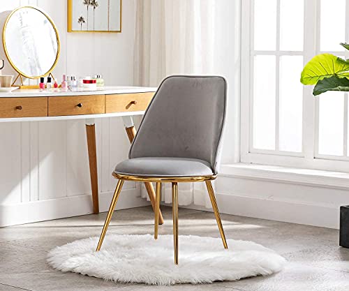 Artechworks Velvet Modern Upholstered Dinning Chair With Golden Metal Base Legs Accent Leisure Lounge Mid-Century Chair For Living Dining Room Bedroom, Grey #TOP4