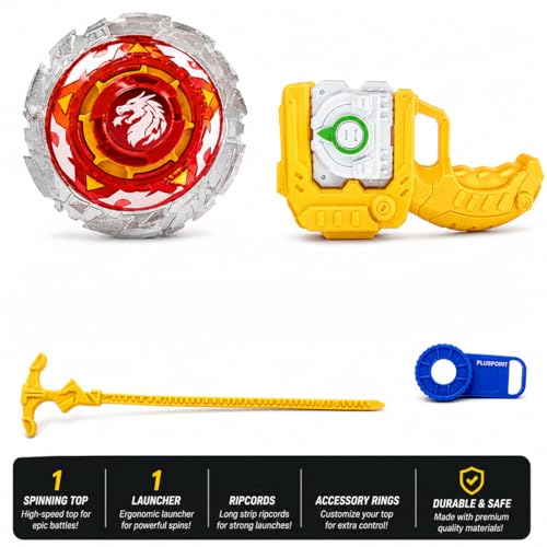 Image of PLUSPOINT Battling Top Burst Launcher Grip Toy Blade Set Gyros Blades Battling Tops Metal Fusion Starter Set with Launchers Gift Toys for Boys Kids Children Age 6+