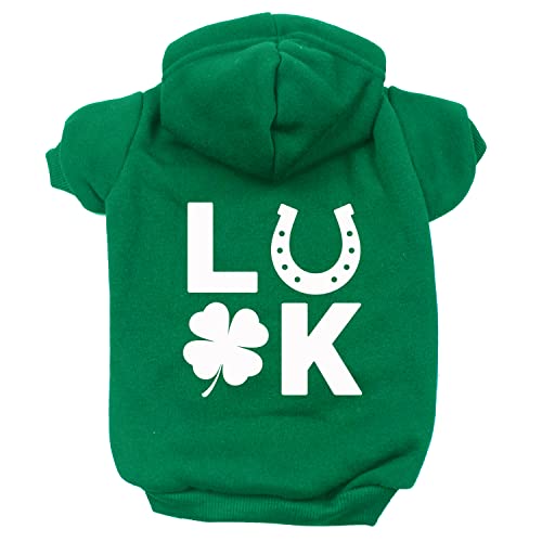 Luck St. Patrick's Day Pullover Fleece Lined Dog Hoodie with Leash Hole Sweatshirt (Green, X-Large 990)