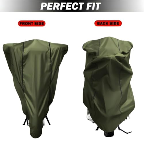 Image of Waterproof Bike Body Cover Compatible with Bajaj Pulsar 150 Dustproof Scratchproof - Motorcycle Cover for Two Wheeler, Outdoor Full Cover with UV, Duty, Rain Protection (Olive with Black)