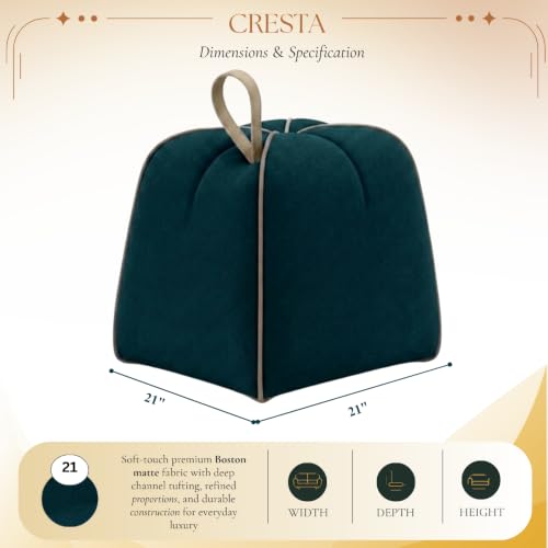 Image of FURNY Signature Cresta Suri Accent Pouf | Boston Fabric | 40D High-Density Foam | (Ocean Green) | Footrest, Vanity Ottoman & Accent Seat for Home, Office & Hotel