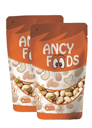 Image of Ancy Roasted and Salted Pistachios 500 Grams (250g X 2) - Tasty Crunchy Healthy Nut Snack | Pista Dry Fruit | Rich in Protein, Fiber & Antioxidants | Great for Kids During Study Time and Office Breaks | Vegan Friendly Pista | Low Calorie - Lightly salted Pistachios