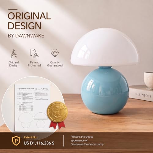 Image of Dawnwake Mushroom Lamp Table Lamp for Bedroom-Small Desk Table Lamps,Blue | 8.7 inch Mid Century Modern Table Lamps for Living Room Bedroom Decor,Cute Ceramic Lamps for Mushroom Home Room Decor,Glass Shade
