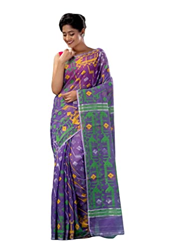 Sari jamdani de algodón bengalí formal cómodo para evitar calor vestido lila tradicional dhaka