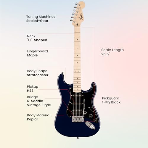 Image of Fender Squier Sonic Stratocaster HSS - Midnight Blue Bundle with Frontman 10G Amplifier, Instrument Cable, Tuner, Strap, Picks, and Austin Bazaar Instructional DVD