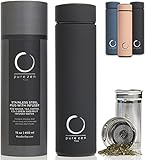 Pure Zen Tea Thermos with Infuser - Stainless Steel Insulated Tea Infuser Tumbler for Loose Leaf Tea, Iced Coffee and Fruit-Infused Water - Leakproof Tea Tumbler with Infuser - 15oz - Black