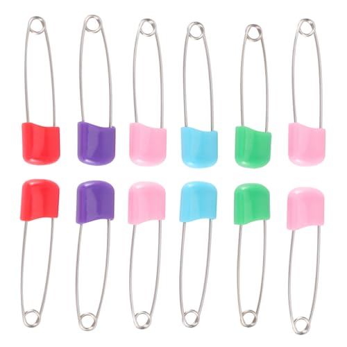 IWOWHERO Traditional Cloth Diaper Pins 12 Pack Size s Stainless Steel Rustproof Easy to Use Safe for Infants Random Color