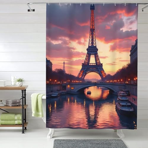 Rideau de douche anti-adhérence en tissu épais imprimé Eiffel n°26 résistant - 2