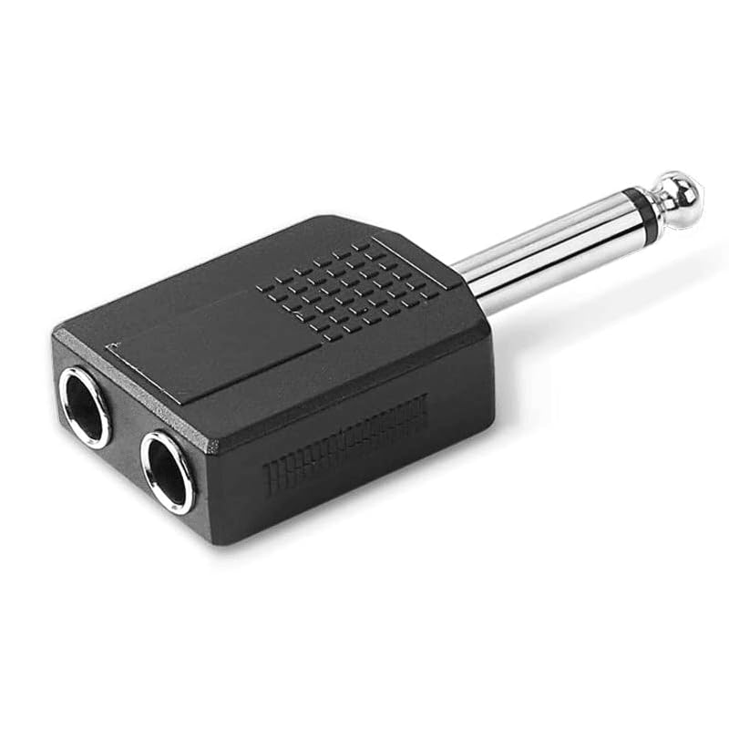 TECHZOCO Adaptador Audio Mono, Splitter 1x 6,3mm Jack Plug a 2X 6,3mm Jack, Duplicador Audio 6.35 mm, Conector Divisor Mono 6,35 mm, Mono, Apto para Auriculares, micrófono, Amplificador