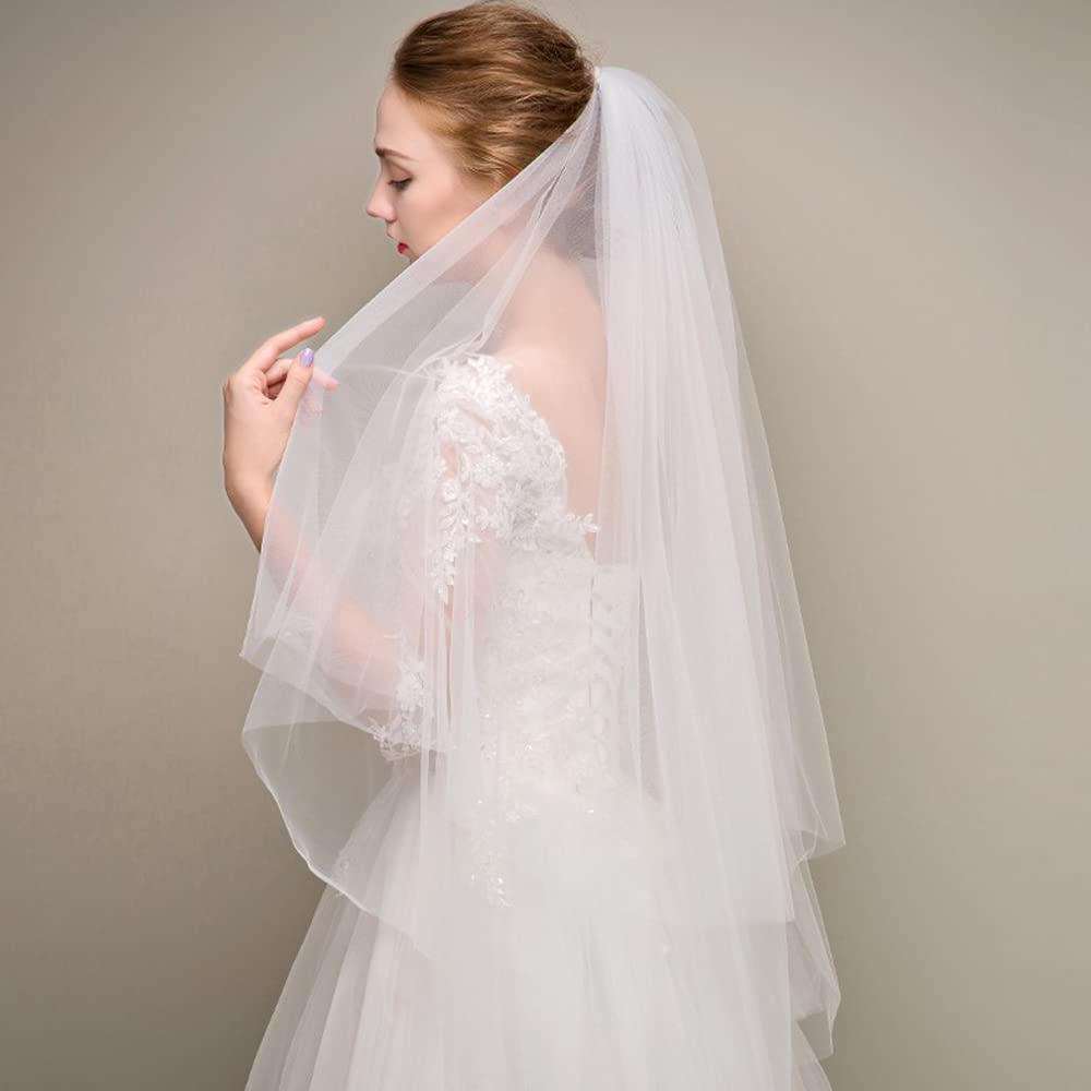 Accessoire Cérémonie Mariée Voile Mariée HKYBCF Bordeaux - Longueur 150cm Une Couche - Sans Peigne Ceinture Voile Mariage Bordeaux Une Couche