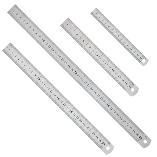 Regla de acero inoxidable de metal, juego de 4 reglas de 15 cm, 20 cm, 30 cm, 40 cm, con escala de doble cara, herramienta de medición, regla de metal para enseñanza, oficina, dibujo y ingeniería