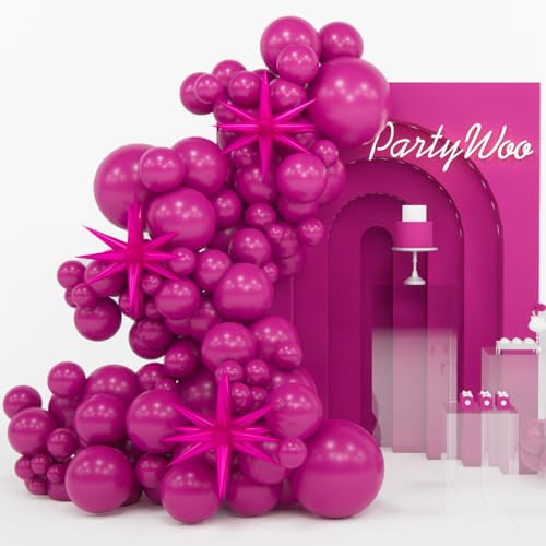 Image of PartyWoo Hot Pink Star Balloons 110pcs Different Sizes 18 12 10 5 Inch Pack 22 Inch Rose Pink Spike Star Foil Mylar Balloon Arch Kit for Birthday Wedding Party Decorations Pink-Y39