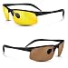 BLUPOND KNIGHT VISOR Set of 2 - Driving Glasses Anti-Glare HD Vision - Yellow Lens Night Driving Glasses Plus Copper Daytime Driving Sunglasses for Hunting, Fishing, Cycling, PLUS CAR CLIP HOLDER