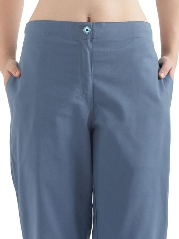 Image of SAADAA Women's Airy Linen Straight Pants | Regular Fit Trousers | Half Elasticated with Drawstrings & Buttons | 4 Pockets | Everyday & Office Wear