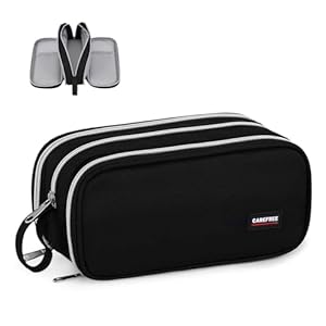 flintronic Federmäppchen Mäppchen Federtaschen Etui Stifte 3 Fach, Große Größe Federtasche mit Fächern und Griff, Einfaches Design Pencil Case für Schule & Büro, Schwarz