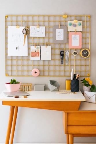 Image of Steel Photo Collage Grid Frame, Basket & Tray| Photo frame grid DIY Mesh Wire Frame (Wire Grid-01, Basket-01, Tray-01, GOLD)