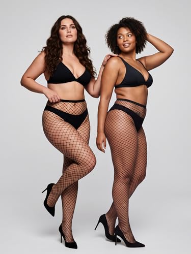 Image of URATOT 4 Pairs Plus Size Fishnet Cross Mesh Tights Sexy Fishnets Pantyhose Stockings Thigh High Stockings