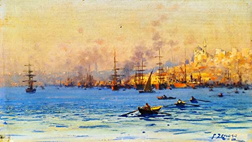 Tableau Deux vues du Bosphore par Fausto Zonaro art mural 60x90cm