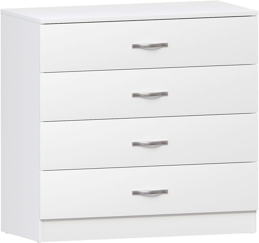 Image of White 4 Drawer Dresser with Metal Handles and Slides, Unique Anti-Warp System, Riano Bedroom Furniture