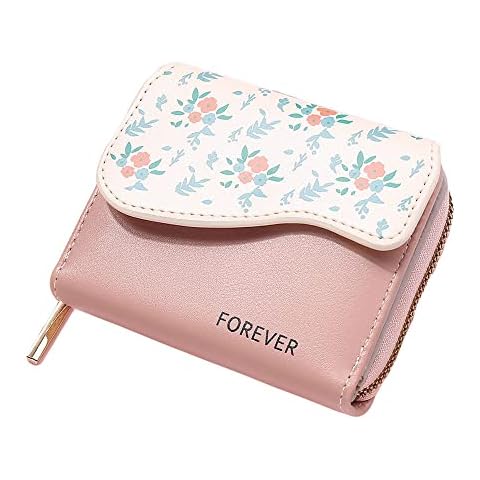 Diyafas Floral Short Purses for Women Wallet with Zipper Pocket Credit Card Holder Girls Money Organizer, Pink Cover