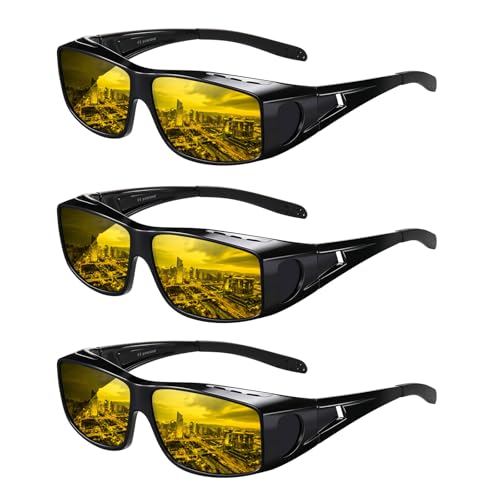 Wzerry Night Vision Glasses for Driving Polarized Nighttime Yellow Glasses Fit Over Glasses for Men...