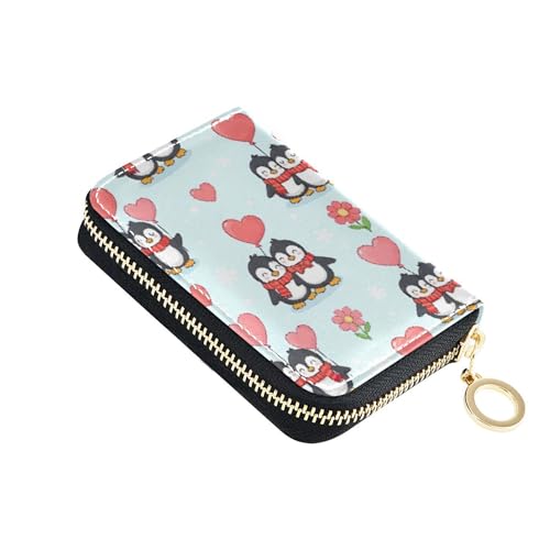 Colorful Women Wallet Small RFID Blocking Credit Card Wallets Cute Cartoon Penguins Heart Balloon Travel Wallet with Zipper