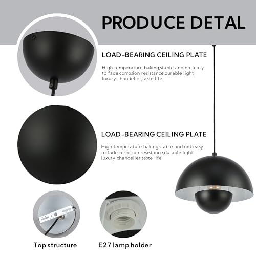 SUNLLOK Modern Flowerpot Pendant Light, Round Metal Pattern Mini Downward Dome Shade Ceiling Hanging Lamp - Image 2