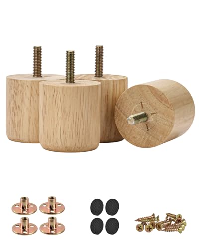 5cm Holz Möbelfüße Btowin 4 Stück Runde Zylinder Massivholz Tischbeine mit vorgebohrten M8 5/16 Bolzen & Montageplatten & Schrauben für Sofa Schrank Couch Ottomane Bett