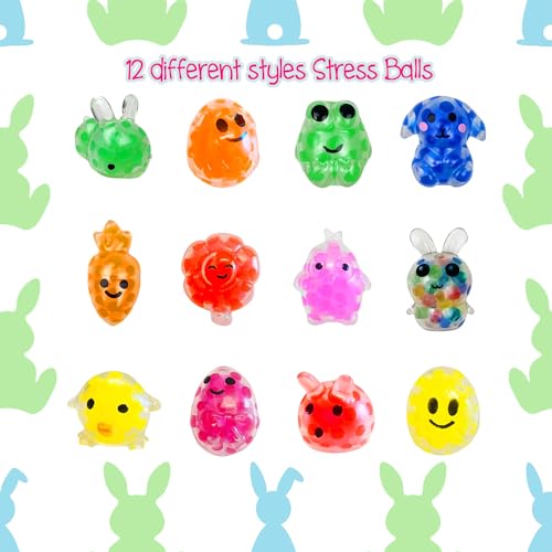 Image of 12Pcs Prefilled Easter Eggs with Mini Stress Balls Squeeze Toys Inside for Easter Basket Stuffers, Filled Easter Egg for Easter Hunt Party Favors Supplies