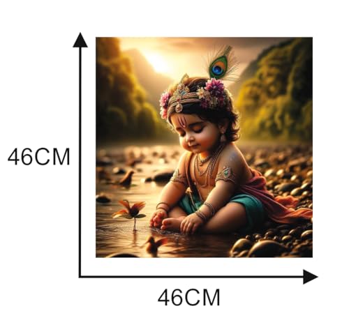Image of Akki World Baby Krishna God Wall Poster for Pooja Room, Kids Room, Living Room (Mulitcolor, Size - 46Cm X 46Cm)