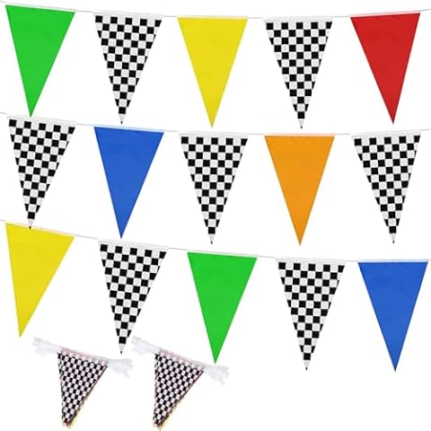Hahafelt 131 Feet Car Them Party Pennant Banner 4 Pcs Truck Fabric Triangle Flags Bunting Garland Streamer DIY String Hanging Racing Birthday Party Decoration Garden Indoor Outdoor(Bright Color) Cover