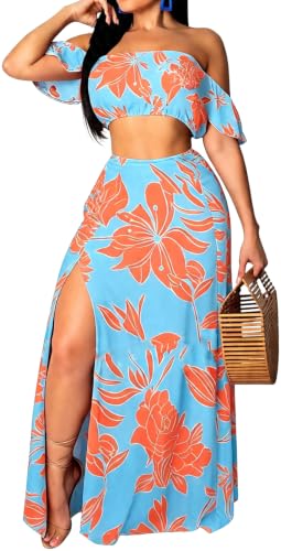Image of Sexy Two Piece Sets for Women Vacation Elegant Sleeveless Top Long Split Maxi Dress Beach Swimwear