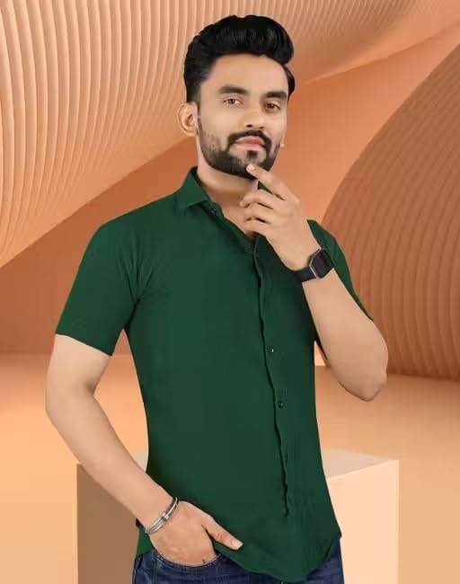 Image of Wonder World Men Shirt 1 Pack Short Sleeve Solid Pattern Lightweight Casual Formal Top