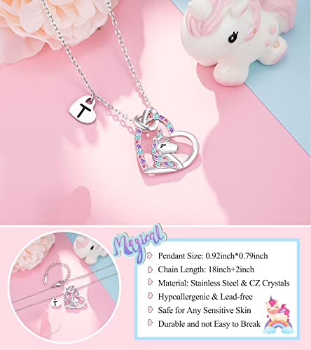 UNGENT THEM Silver Unicorn Letter Initial Necklaces for Girls Birthday Christmas Valentines Day Gifts4
