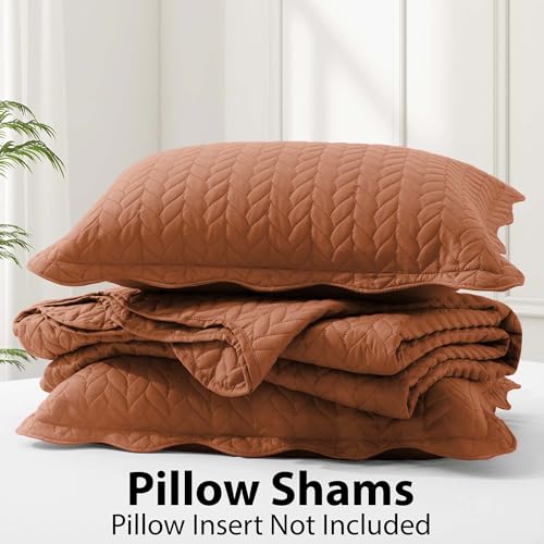 IR Imperial Rooms Twin Quilt Bedding Set Size (68” x 86”) + 1 Pillow Shams (20” x 26” + 2”) - 2 Pcs All Season Lightweight Reversible Microfiber Coverlet Embossed Quilt Bedspread (Rust)