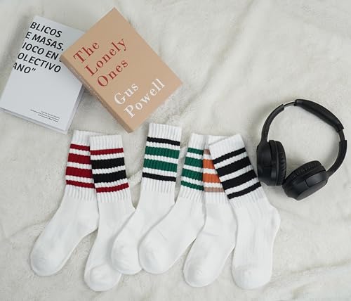 Image of BomKinta Striped Crew Socks Women - Retro Novelty Socks - Stretchy Casual Athletic Cotton Gifts Sock Size 5-10
