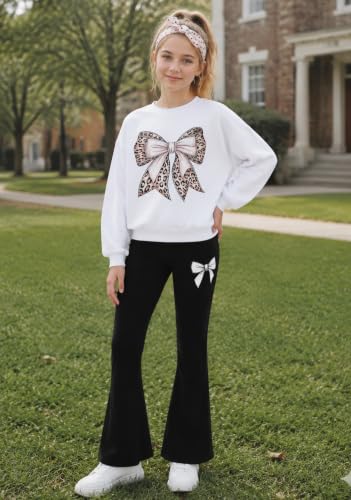 Image of Toddler Girl Clothes Long Sleeve Cartoon & Letter Graphic Top + Fruit Stationery Print Flared Leg Pants