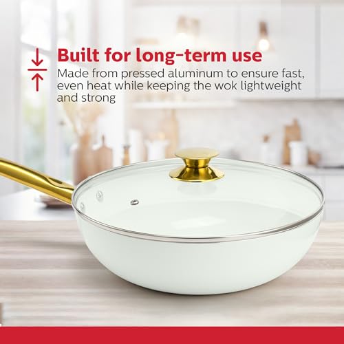 Wok cerámico blanco con tapa 12 pulgadas miniatura 3