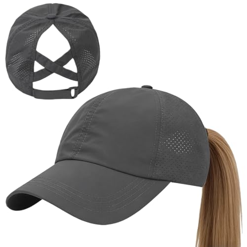 Gorra de Béisbol Mujer Cola de Caballo Verano Transpirable Gorra Secado rápido del Deporte Ponycap de High Messy Bun Ajustable Buckle