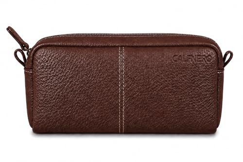 Image of Calfnero Genuine Leather Toiletry Bag for Men & Women | Premium Leather Travel-Pouch | Toiletry Organizer | Cosmetic & Shaving Kit Bag | Unisex Travel Dopp Kit (Cognac)