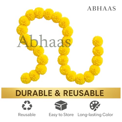 10 Pcs Indian Handmade Artificial Marigold Garland Flowers for Decoration Long for Door Decoration Toran Genda Phool for Wedding/Festivals|4.5-4.9Ft| 5 Yellow + 5 Orange|10 Strings