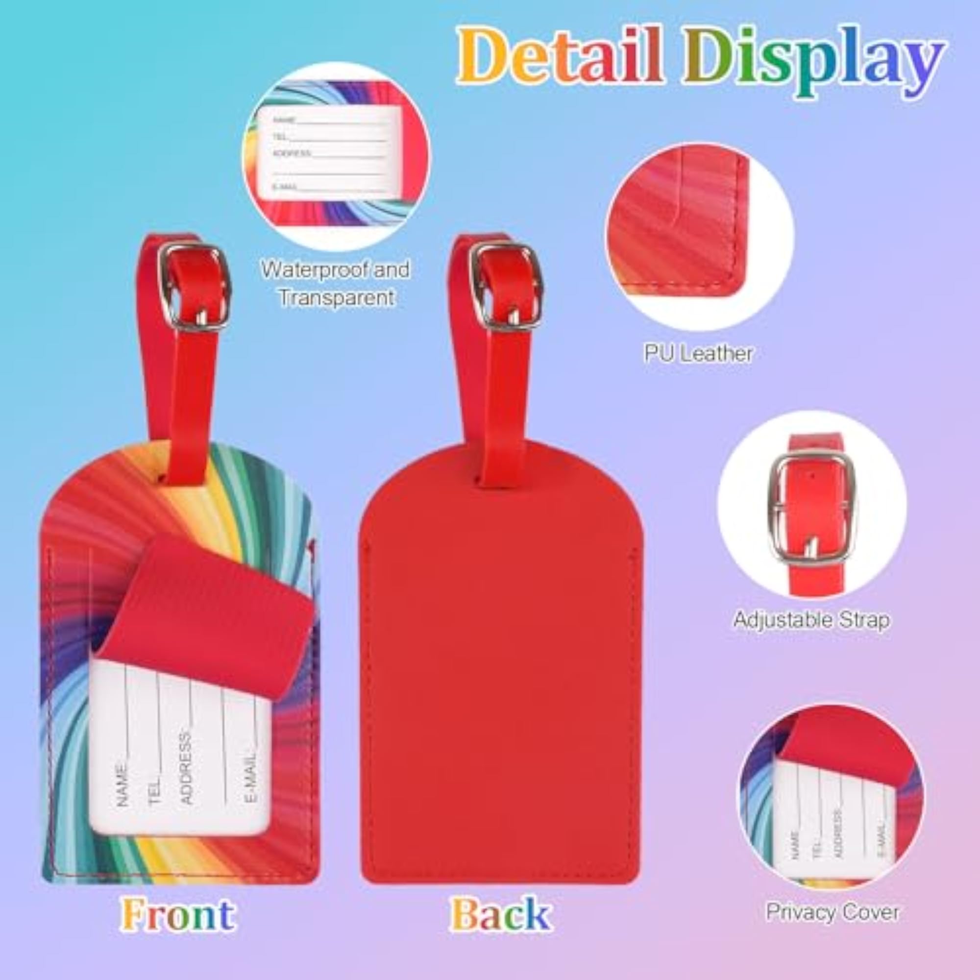 Luggage Tags, 4 Pcs PU Leather Luggage Tags