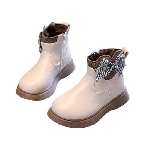 Girls Bow knot Ankle Boots Fleece Lined Side Zipper Cute Dress Booties Winter Fashion Warm PU Leather Short Shoes