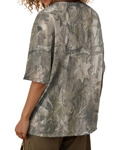 Camo Leaf Print Y2k Casual Shirts Loose Fitting T-Shirts Graphic Spring Outfits Cargo Tee Tops for Women Men4
