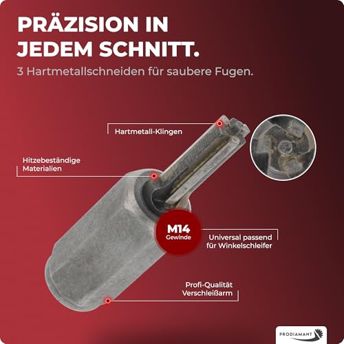 PRODIAMANT Hartmetall Fugenfräser 8 mm für Winkelschleifer Mörtelfräser mit M14 Gewinde