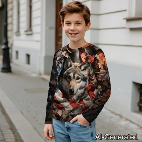 Image of Renewold Boys Girls Tees Kids T-Shirt Long Sleeve Crewneck T Shirts Casual Athletic Tops Clothing for Home School Travel