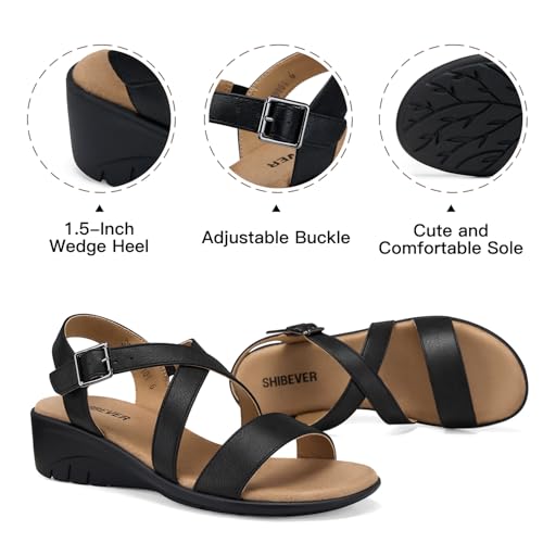 Image of SHIBEVER Wedge Sandals for Women Dressy: Comfortable Low Heel Sandals | Adjustable Casual Dress Shoes with Cushioned Insole and Non-Slip Sole, All-Day Walking
