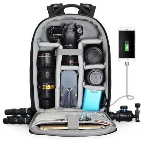 CADeN Camera Backpack Professional DSLR Bag with USB Charging Port Rain Cover, Photography Laptop Backpack for Women Men Cover